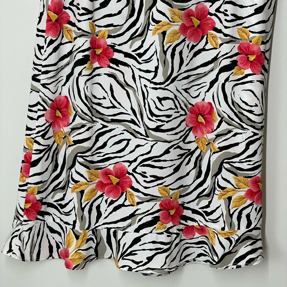 Anna S White Zebra Floral Tropical Hawaiian MIDI Skirt